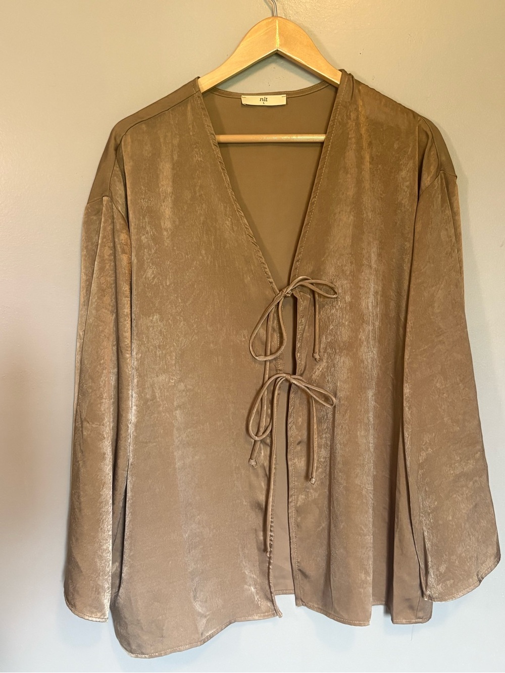 nlt Boutique Taupe Tie Front Blouse Large